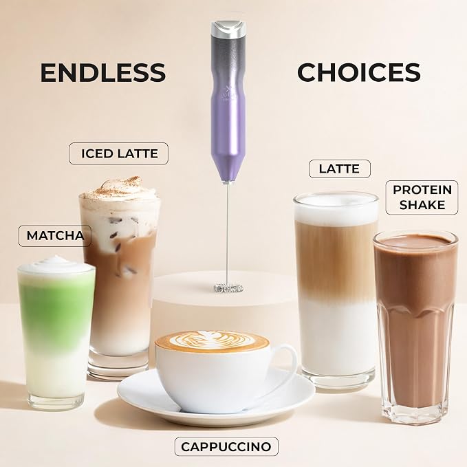 Zulay Kitchen Powerful Frother Wand AA Batteries Included, Ultra Fast Handheld Drink Mixer, Comfort Milk Frother, Stainless Steel Whisker, Frother Handheld for Coffee, Protein & Matcha - Frothmate 2.0