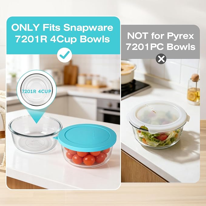 Silicone Lids Replacement for Snapware 7201R 4 Cup Round Glass Storage Containers (Containers Not Included) (Blue - 4 Pack)