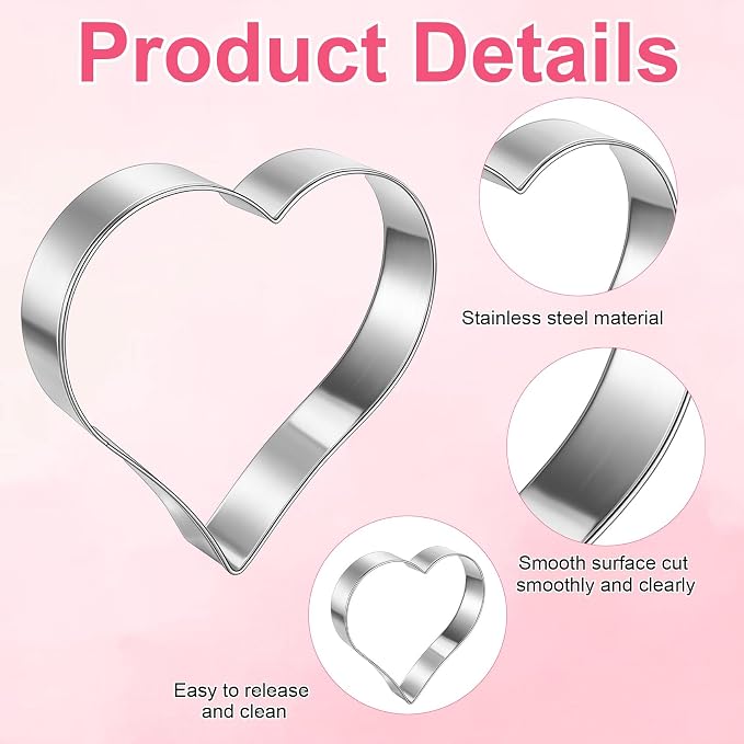 Heart Cookie Cutter Set, 5 Pieces Heart Cookie Cutter for Valentine's Day, Stainless Steel Small Heart-shaped Molds Fondant Biscuit Fruit Cutters for Valentines Day Holiday Birthday Party Supplies