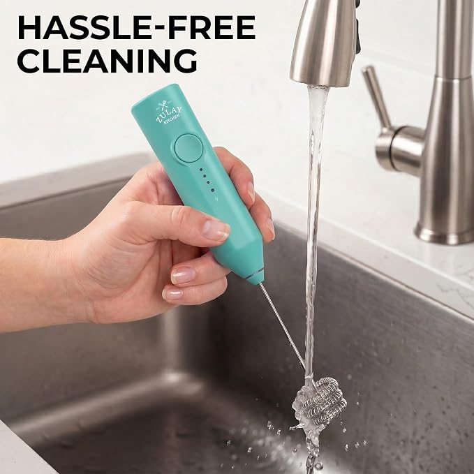 Zulay Kitchen Rechargeable Milk Frother Handheld - Frother Wand, Drink Mixer, Electric Whisk Frother, for Cappuccinos, Matcha & Protein Powder - Dynamic Triple Whisk, 3 Speed 500mAh Mint
