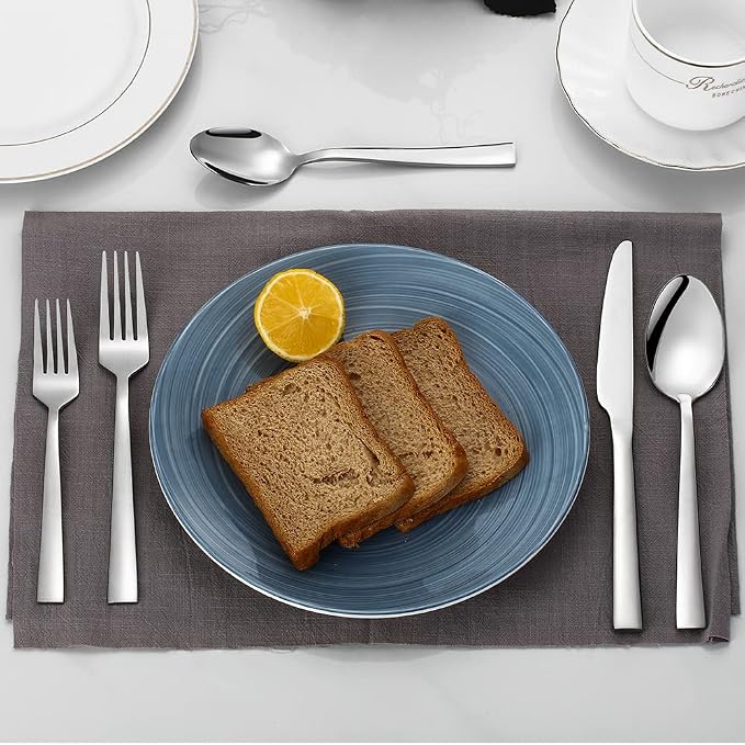 Silverware Set for 6, CXJY 30-Piece Stainless Steel Flatware Cutlery Set, Square Edge Kitchen Utensil Include Knives/Forks/Spoons, Tableware for Home/Hotel, Mirror Polished Dishwasher Safe