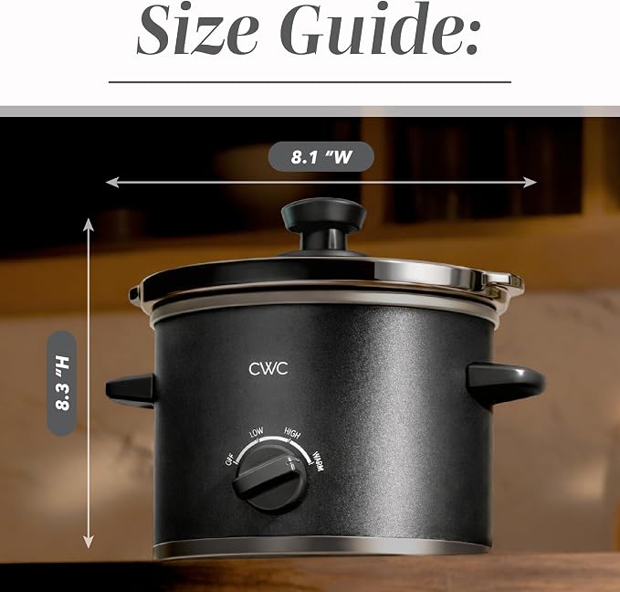COOK WITH COLOR 2QT Mini Electric Round Slow Cooker - Adjustable Settings, Removable Stoneware Pot, Tempered Glass Lid, Dishwasher Safe, Cool-Touch Side Handles, Black
