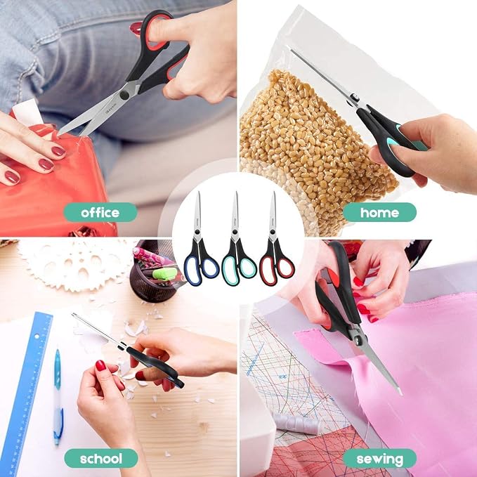 iBayam 8.5" Heavy Duty Black Scissors for Office School Classroom Home Use | Precision 2.5mm Thickness Ultra Sharp Blade| Comfort Grip Right/Left Handles| Multipurpose | Cutting Paper Fabric Packaging