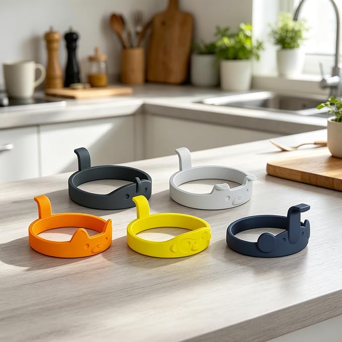 Egg Ring Silicone Rings for Frying Eggs, Non Stick Fried Egg Cooker Ring, Cute Animal Designs Gifts for Family Friends, 4-inch Round Egg Separators Mold for Pancakes Breakfast Sandwich 4 Set