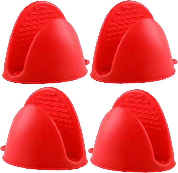 2 Pairs All Red Mini Silicone Oven Gloves, Mini Finger Protector Pot Holder for Kitchen,Cooking,Baking,BBQHeat Resistant Gloves，can be Washed in the Dishwasher