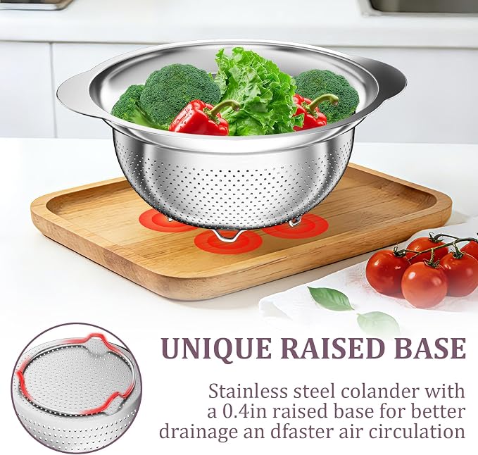 Stainless Steel Colander - 3QT Medium Capacity Strainer with Handle, Kitchen Food Strainer Basket for Washing Vegetables, Fruits, Rice, and Pasta, Kitchen Present for Women