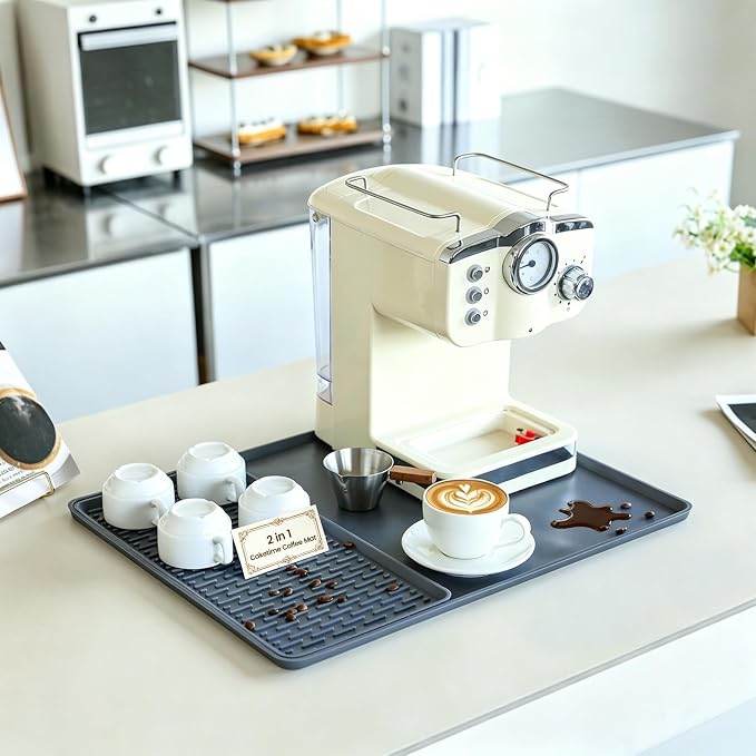Caketime 2 In 1 Silicone Coffee Bar Mat Accessories Detachable Dish Drying Rug Rack Stone for Kitchen Counter Sink Home Household Apartment Office Essentials Barista Espresso Machine Must Have