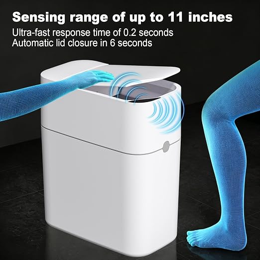 funest Bathroom Trash Can, Automatic Bagging Garbage Can, 3.5 Gallon Slim Smart Small Plastic Trash Bin, Narrow Motion Sensor Trash Can for Bedroom, Office White