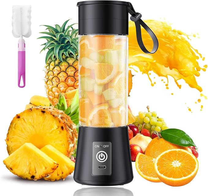 Portable Personal Size Mini Blender - 2026 New Upgrade Smoothies Blender | Small Blender with 380Ml Traveling BAP Free Cup for Sports/Home, 6 Blades Easily Squeeze Fresh Juice, 20000Rpm/Min Speed