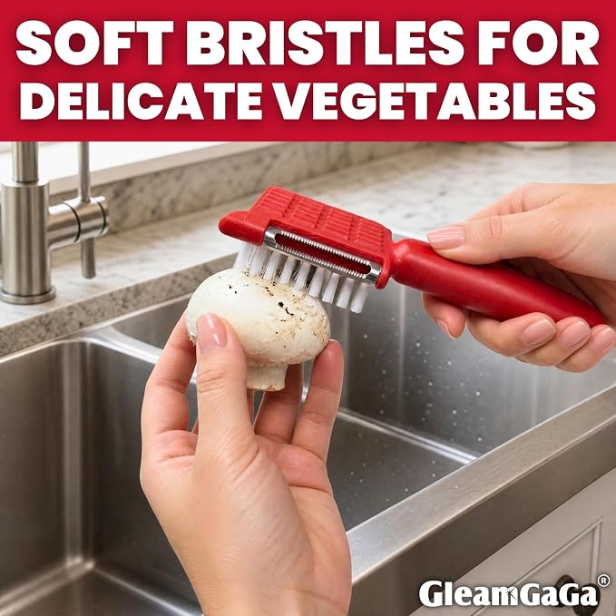 2 Pack Vegetable Brush & Potato Scrubber with Built-in Peeler | Scrub, Peel & Remove Potato Eyes with One Tool, Dual Bristles, Comfortable Grip, 2-Pack Value