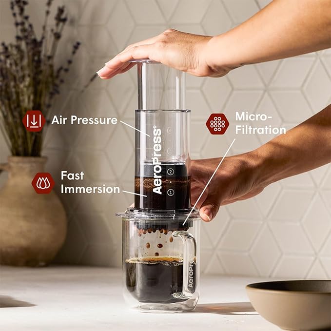 AeroPress Clear Coffee Press - All-in-One French Press, Pour-Over & Espresso Style Manual Brewer, 2 Min Brew for Less Bitterness, More Flavor, Small Portable Coffee Maker, Travel & Camping (Pack of 2)