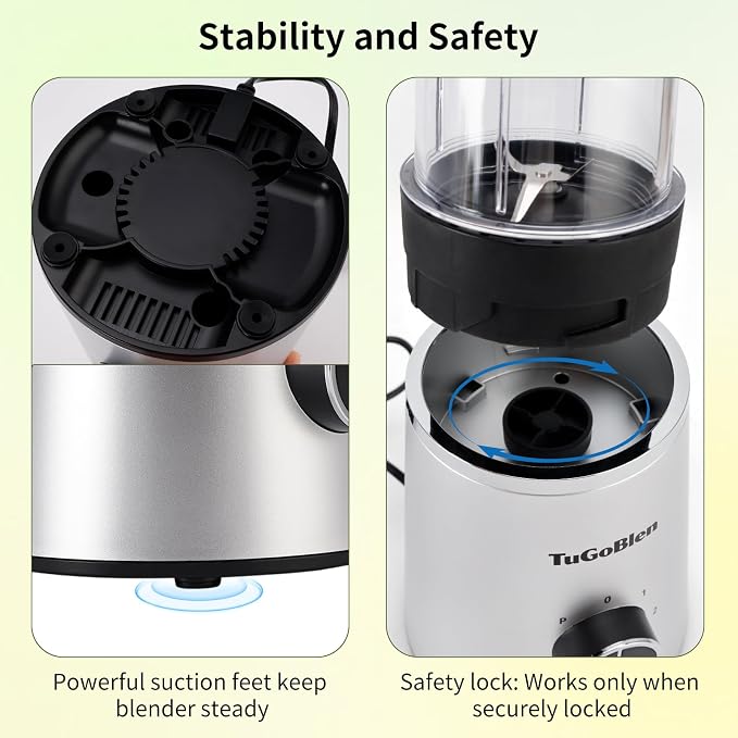 TuGoBlend Mini Blender with 2 Portable Cups (20oz + 13.5oz), 4-Blade Stainless Steel Blade Base, Personal Blender for Smoothies, Shakes, Juices, BPA-Free for Home, Office, Gym & Travel