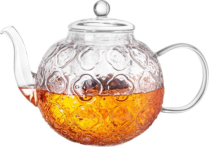 Glass Teapot with Removable Infuser-1500ml/50oz Clear GlassTea Pot for Stovetop, Borosilicate Microwave-Safe Glass Tea Kettle & Tea Maker for Blooming & loose Tea