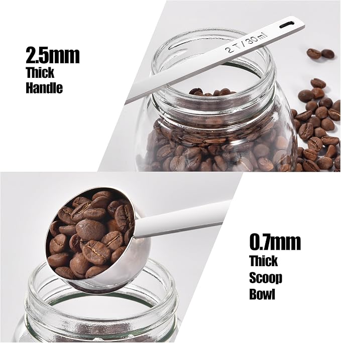 Doosu Metal 6.9in Long Handle Coffee Scoop for Ground Coffee (2 Tbsp) | Food-Grade 18/8 Stainless Steel Measuring Spoon, Tablespoon Scooper for Coffee Beans, Espresso, Protein Powders, Tea, Sugar