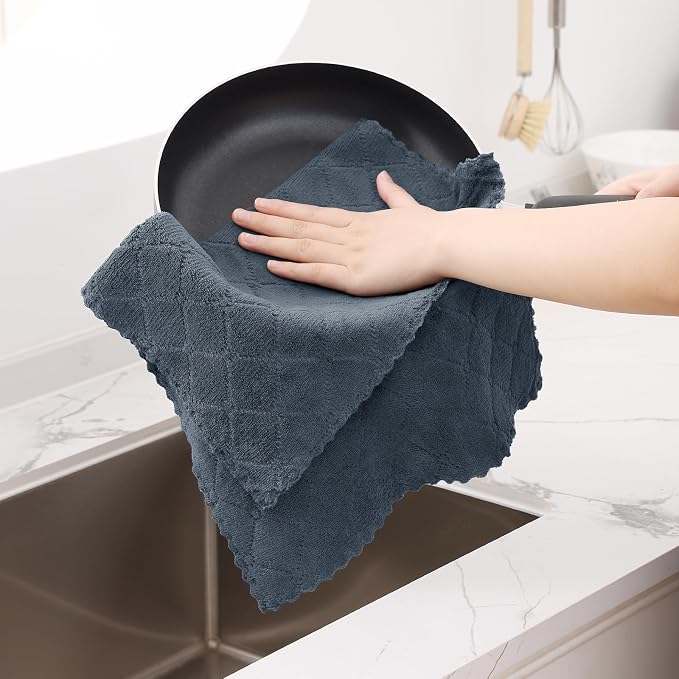 Homaxy 12 Pack Super Soft Absorbent Dish Towels, 13" x 19", Dark Grey | Coral Velvet, Nonstick Oil Fast Drying Microfiber Cleaning Cloth, No Lint Dishcloths for washing and drying