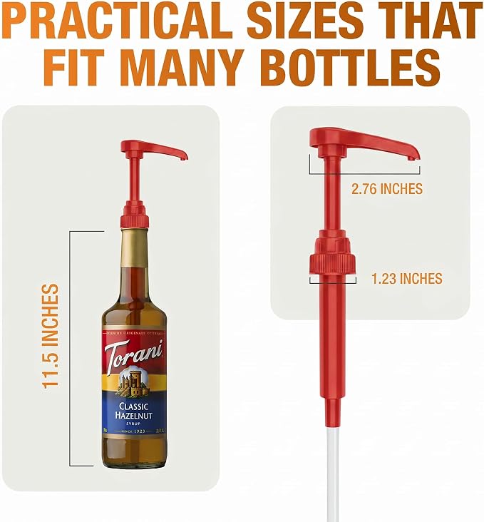 Syrup Pump, Compatible with 750ml Torani, Davinci & Skinny, 2-Pack, Red | Leak-free, 1/4oz precision pump with locking nozzle. Great for coffee bar accessories, dirty soda stations & dessert sauces