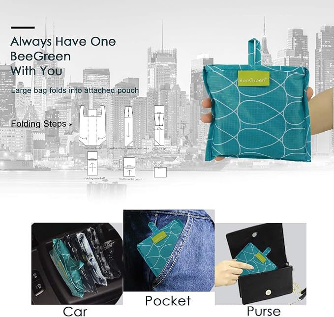 BeeGreen Geometry Reusable Grocery Bags Bulk 6 Packs X-Large, Reusable Shopping Bags Foldable for Groceries, Vegetables, Fruits Watertight Bulk Tote Bags Washable For Women and Men