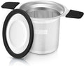 Stainless Steel Tea Infuser for Loose Leaf Tea – Extra Fine Mesh Strainer with Heat Proof Double Handles & Lid, Reusable Filter Fits Mugs, Cups & Teapots, Black