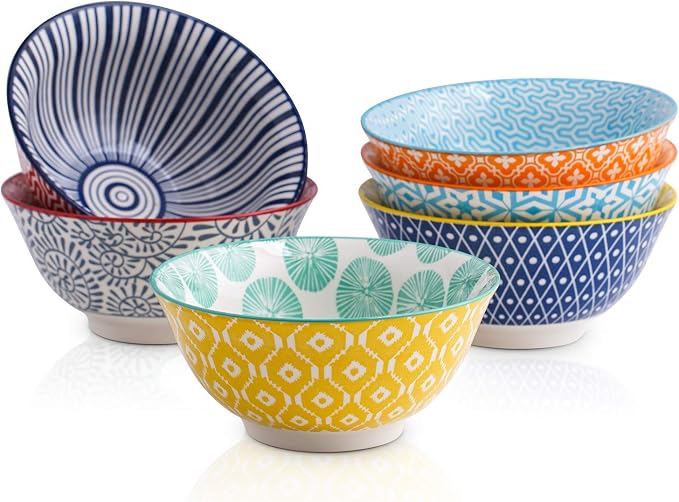 Selamica Porcelain Ice Cream Bowls Set of 6, Small Bowls, Assorted Colors | Ceramic bowls for Dessert, Ice Cream