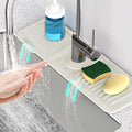 17.7inch Faucet Mat for Kitchen Sink [5°Slope Fast Self-draining] Faucet Mat Kitchen Sink Splash Guard Silicone Sink Splash Guard Kitchen Sink Area Tidy Splash Faucet Guard Draining Mat-Beige