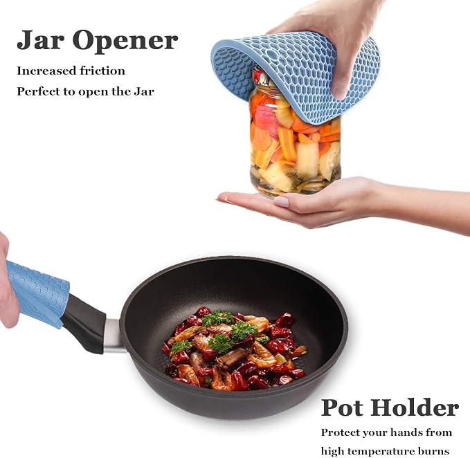 Silicone Trivet Mats - Walfos Heat Resistant Pot Holders Set, 4pcs 2 Sizes 7 Inch & 9 Inch, Multipurpose Non-Slip Hot Pads for Hot Pot, Hot Dishers, Jar Opener, Food Grade & BPA Free (Nordic Blue)