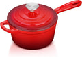 1 Quart Saucepan with Lid, Leonyo Enameled Cast Iron Sauce Pan with Lid, Small Enamel Cast Iron Dutch Oven Kitchen Cookware for All Cooktops Cooking Pasta, Soup, Milk - Up to 500°F & 4.4Lbs, Red