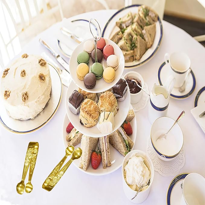 6PCS Mini Serving Tongs, 4Inch Rose Stainless Steel Sugar Cube Tong, Sliver Small Ice Tongs for Tea and Coffee Party, Appetizers, Desserts by Sunenlyst (6PCS Gold)
