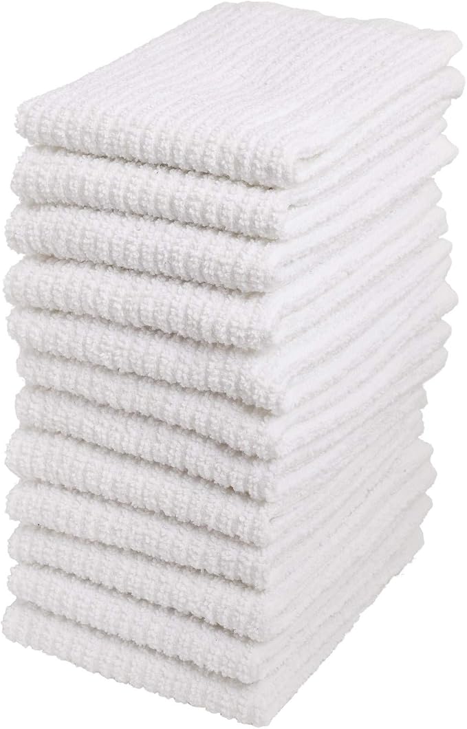 Dish Cloths, 12"x12" Dish Rags, 100% Cotton Kitchen Towels, 12 Pack | Dish Rags for Washing Dishes, White Dish Towels, Super Absorbent Kitchen Towels for Home & Bar, Bar Mop Towels
