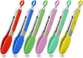 HINMAY Small Tongs Set 7-Inch Mini Tongs with Silicone Tips, Set of 6 (Red Blue Green Pink Mint Yellow) | Red Blue Green Pink Mint Yellow