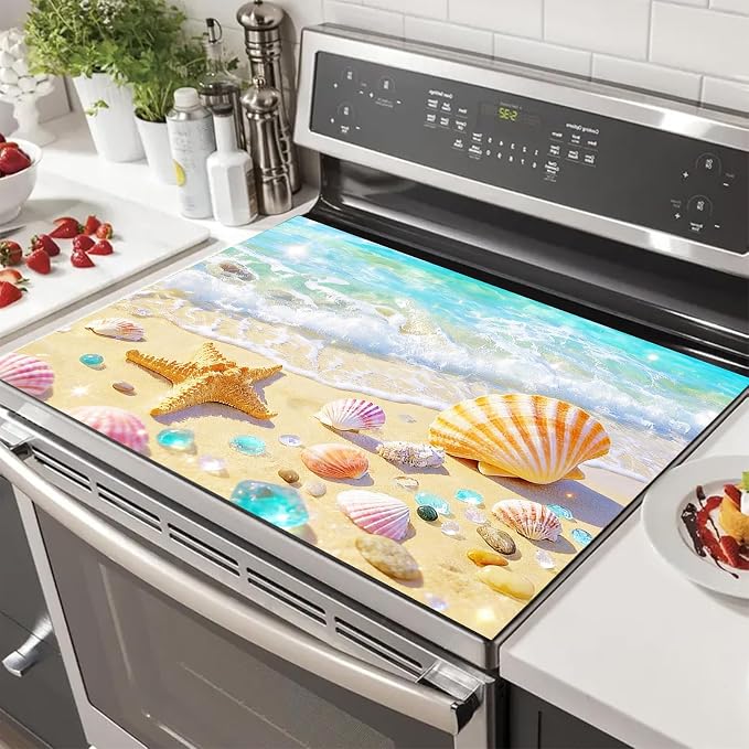 HOMETITUTE Summer Stove Top Cover 28x20 Coastal Seashell Heat Resistant Protector