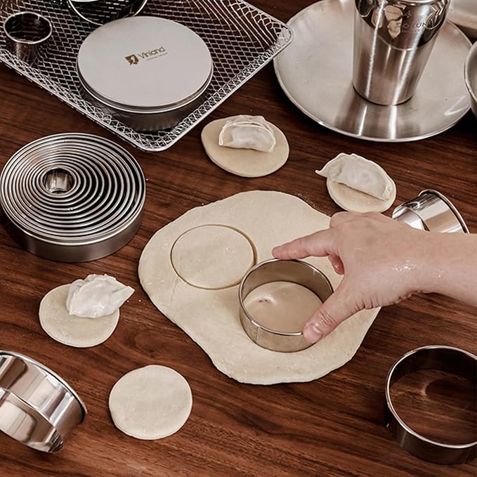 12 Pcs 304 Stainless Steel Biscuit Cutter Set - Round Cookie Cutters for Baking (1/2/3/4/5'') with Storage Box, Dough Pastry Cake Circle Cutting Ring Molds, Non-Rust, Dishwasher Safe & 1.5‘’ High