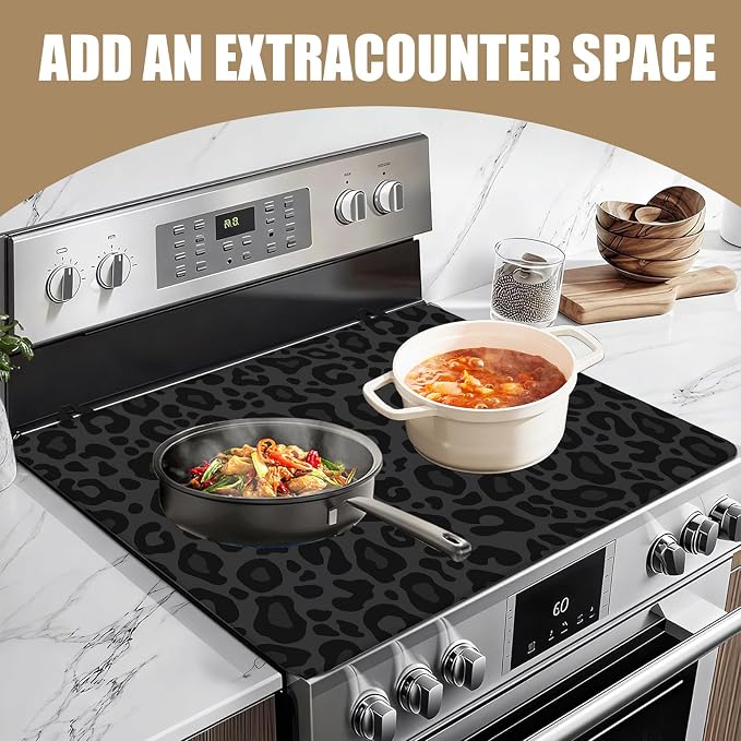 Black Leopard Stove Top Covers for Electric Stove, Electric Gas Stove Pad Heat Resistant Range Cooktop Protector for Home Decor Kitchen 28"x20"