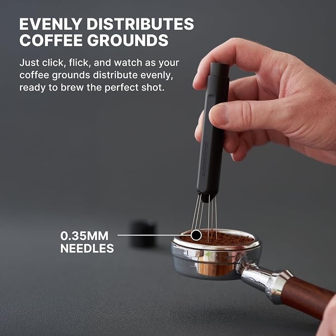 Subminimal Flick WDT Espresso Distribution Tool - Retractable Needle Tamper | Barista stirrer tool, coffee & espresso machine parts, includes two sets of replacement needles and base, magnetic release