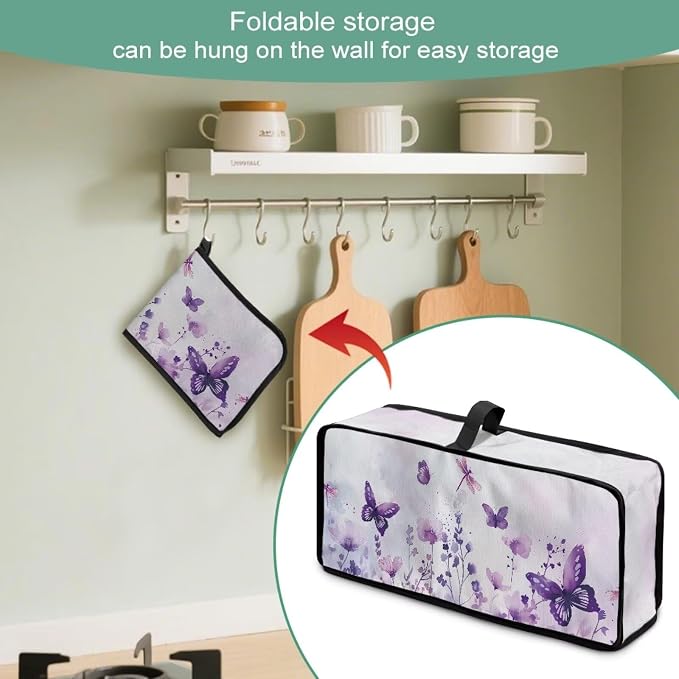ZDCUSTOM Long Slot Toaster Cover Compatible with 2 Slice Toaster Dust Protection Stain Resistant Slim Bread Maker Cover Purple Floral Butterfly Print