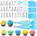 Piping Bags and Tips Set, Cake Decorating Kit | 24 Stainless Steel Piping Tips, 2 Reusable Silicone Pastry Bags - Baking Supplies for Cupcakes, Cookies, and Cake Decorating