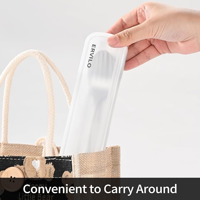 Travel Utensils with Case, Stainless Steel Portable Cutlery Set, Lunch Box Silverware for Work Camping Picnic, Reinforced Case with Snap-Lock Closure, Include Fork Spoon Knife Chopsticks, Silver