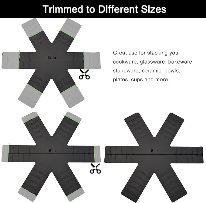Pot & Pan Protectors - Silicone Pan Protectors for Stacking 3 Piece Black | Cookware protector pad, stacking pan protector; opening/fixing design separators pots and pans, nonstick cookware divider