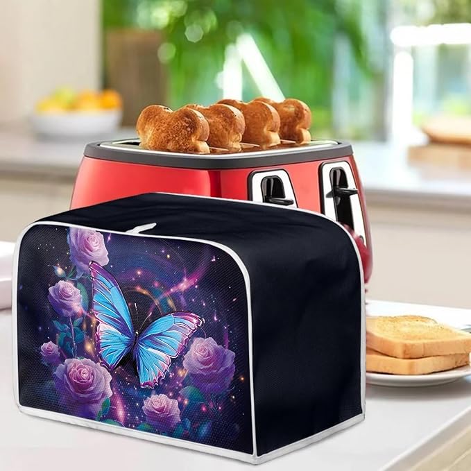 Toaster Cover 2 Slice Dustproof Toaster Bread Maker Cover Small Kitchen Appliance Fingerprint Protection Kitchen Decor, Butterfly Roses Blossom