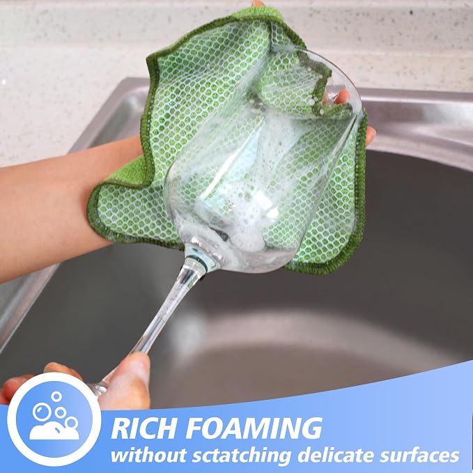 Dish Cloths for Washing Dishes with Scrub Side, Microfiber Dish Rags | Dual-sided microfiber dish cloths with scrubber for stuck-on food, quick dry kitchen washcloths 9 Pack, 7" x 7 Inch Green