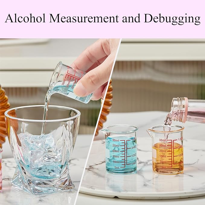 High Borosilicate Glass Measuring Cup-V-Shaped Spout，Glass Measuring Beaker for Kitchen or Restaurant, Easy to Read, 30 ML (1 Oz)-Pack of 2