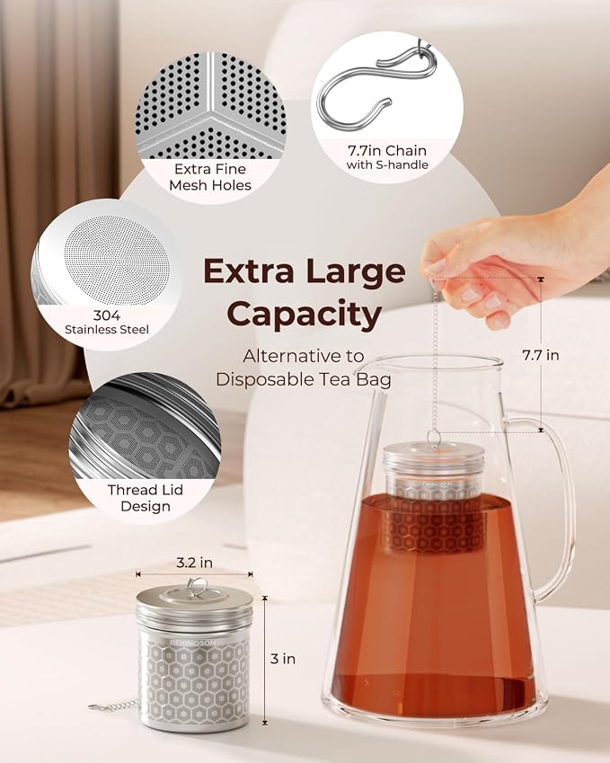 Extra Large Tea Infuser for Loose Tea & Spice Ball for Cooking | 304 Stainless Steel Tea Strainer Fine Mesh Large Tea Ball 3.2” x 3” Loose Leaf Tea Steeper for Teapot Pitcher Kettle