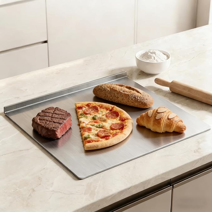 Square 304 Stainless Steel Cutting Board for Kitchen, Metal Kneading Cutting Board Mats, Chopping Board for Pizza Dough, Baking, Meat, Fruits and Vegetables Non Toxic (19.6"×19.6"(50×50cm))