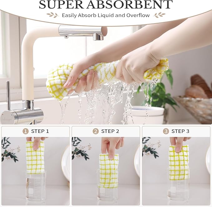 Homaxy 16 Pack Terry Kitchen Dish Cloths, 12"x12", Yellow | Super Soft and Absorbent Dish Rags, Quick Drying Reusable Dish Towels for Washing Dishes
