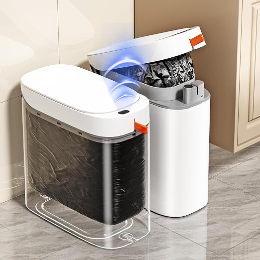 Motion Sensor Bathroom Trash Can, 3.5 Gallon Slim Touchless Automatic Garbage Bin with Lid, Rechargeable Design with Auto Bag Adsorption and One Pull Sealing for Kitchen, Bedroom, Office, Living Room