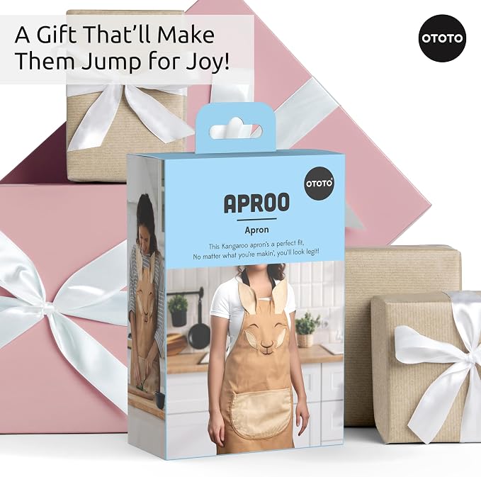 OTOTO Aproo Cooking Apron – Cute Kitchen Apron with Pockets, Funny and Giftable Kitchen Accessories, Kangaroo Design - Kitchen GIfts, Funny Gifts, White Elephant Gifts (Brown Aproo Only)