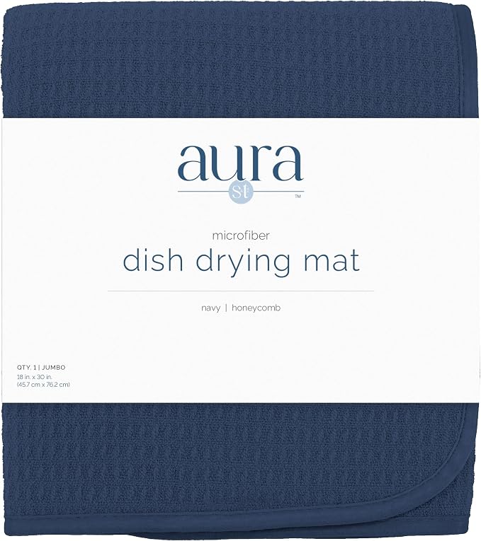 S&T INC. Dish Drying Mat, 18" x 30", Jumbo, Navy | Absorbent Microfiber, XXL Kitchen Counter Mat for Dishes, Utensils, Pots and Pans, Machine Washable