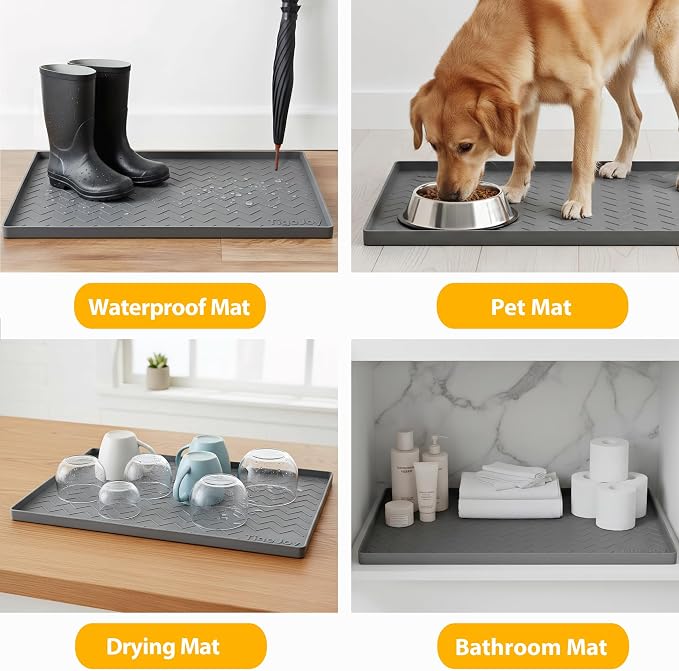 TigeJoy Under Sink Mats for Kitchen Waterproof 25" x 22", Cabinet Liner | Leak-Proof Silicone Mat Sink Protector, Kitchen Essentials Organizer and Storage,Boot or Shoe Tray, Pet Feeding Mat