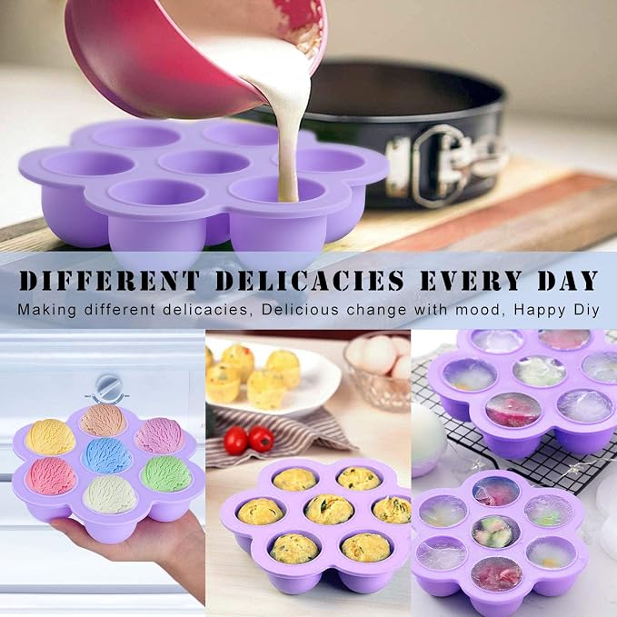 7PCS Silicone Egg Bites Mold Set with Steamer Rack for 6qt 8qt Instant Pot | Includes 2 Spoons and 2 Spatulas for Meal Prep, Breakfast Recipes, Steaming, Baking, and Convenient Homemade Egg Snacks