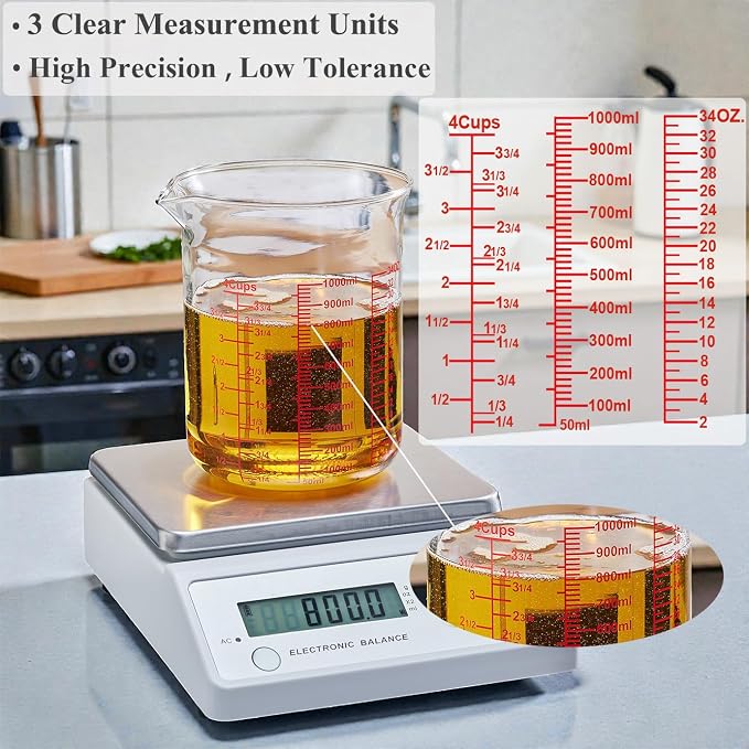 High Borosilicate Glass Measuring Cup-V-Shaped Spout，Glass Measuring Beaker for Kitchen or Restaurant, Easy to Read, 1000 ML (32 Oz, 4Cup)