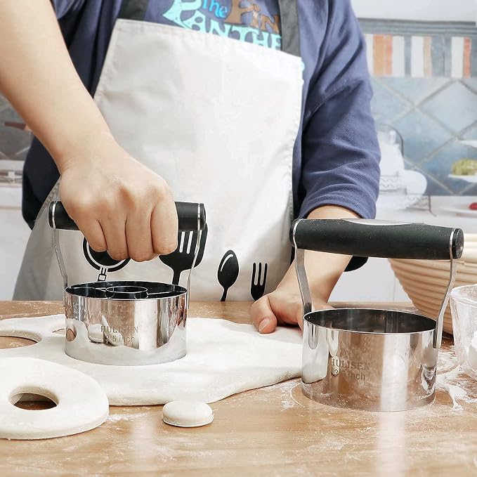 HULISEN 3.5 in Donut Cutter & Biscuit Cutter Set with hole, Stainless Steel | Set of 2, Ergonomic Rubber Handle, Dishwasher Safe, Baking Beginner Friendly, Gift-Ready Packaging